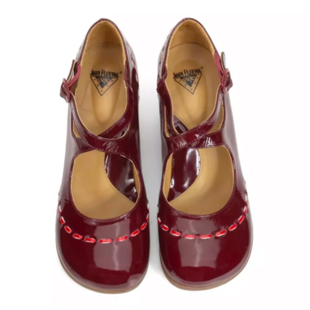 John Fluevog Burgundy Red Mary Janes